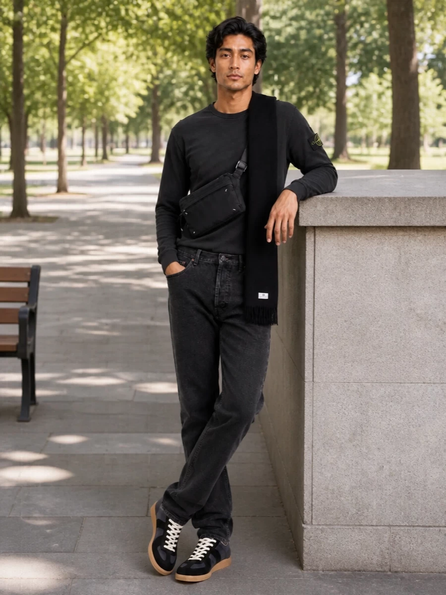 Stone island tee saint laurent jeans margiela sneakers