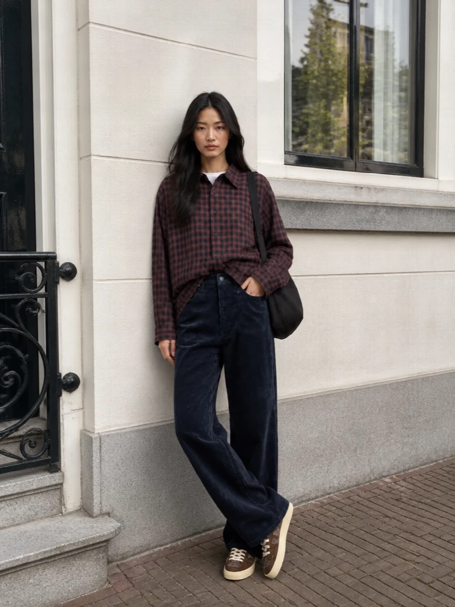 Dunst plaid shirt wide leg denim autry sneakers
