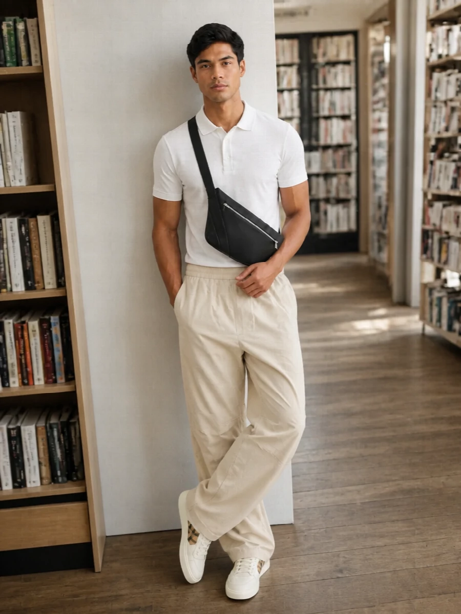 Burberry white polo beige trousers sneakers