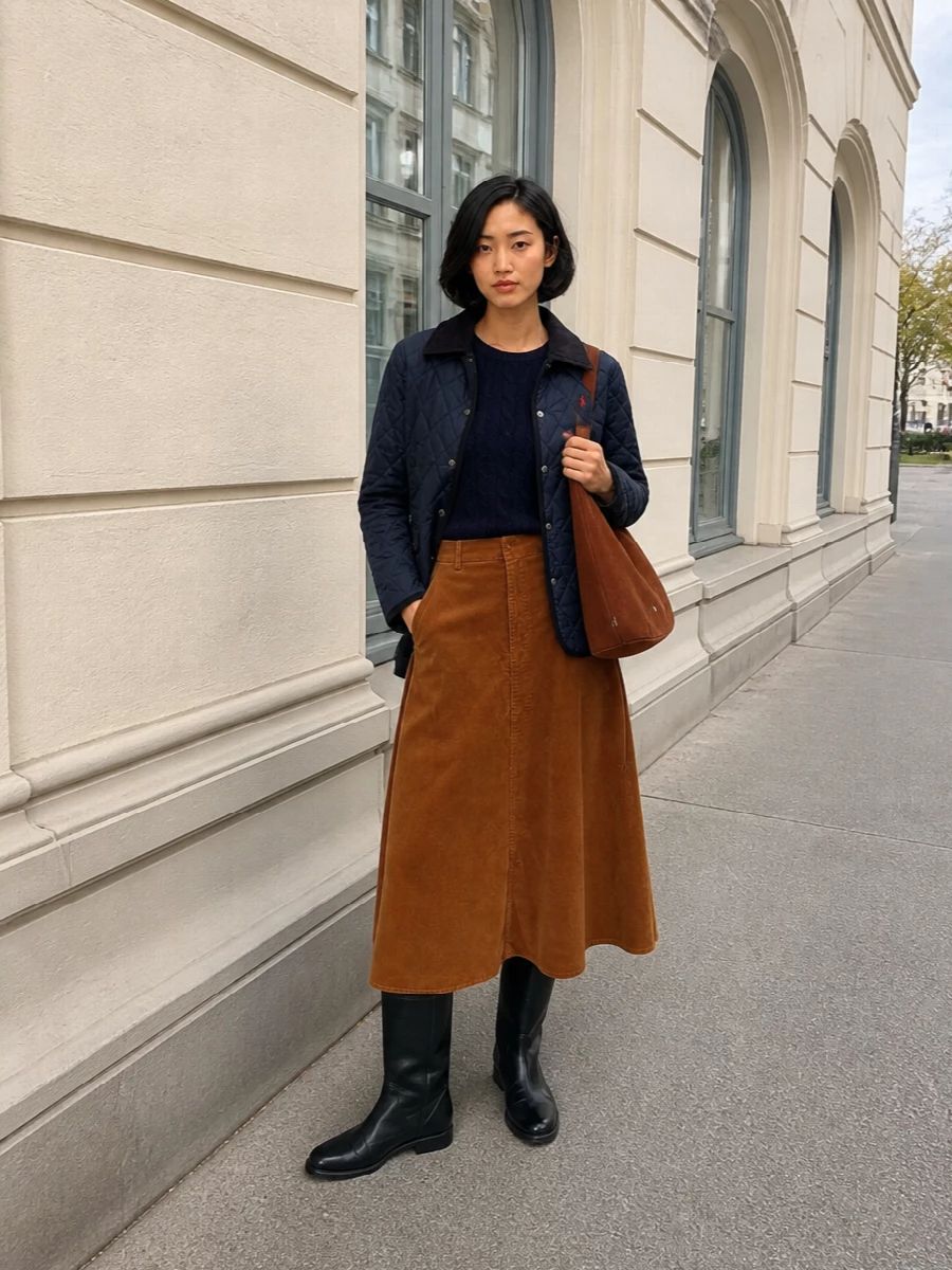 Ralph lauren quilted jacket corduroy midi skirt