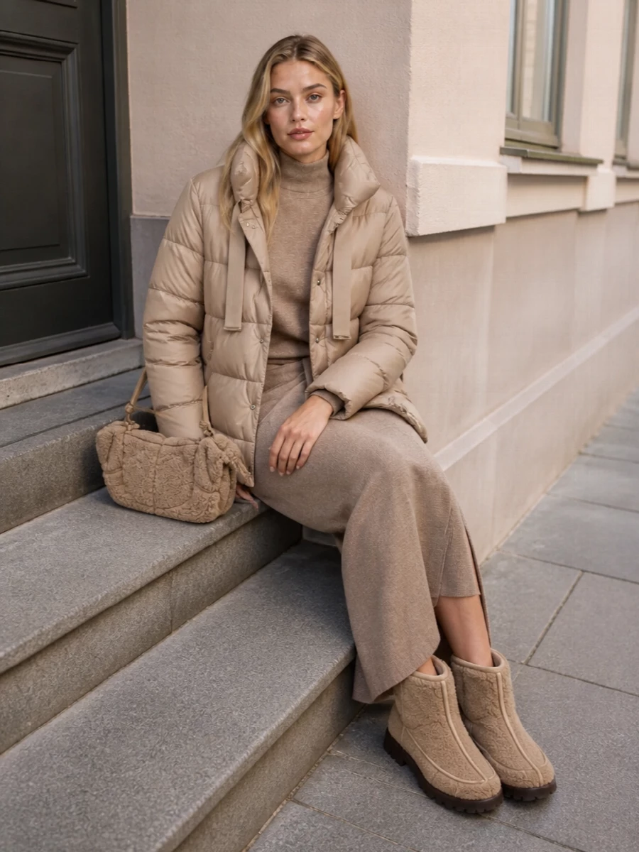 Herno beige puffer max mara taupe knit dress