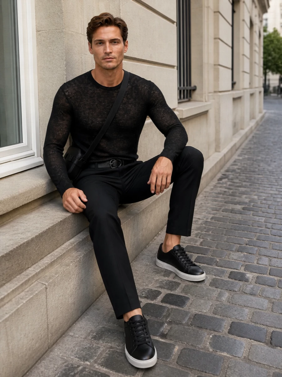 Ferragamo sheer black sweater tailored trousers