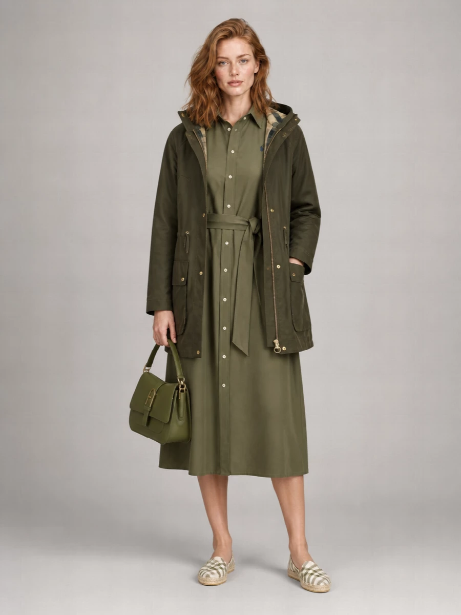 Barbour Cotton Hooded Long-Sleeve Parka Coat