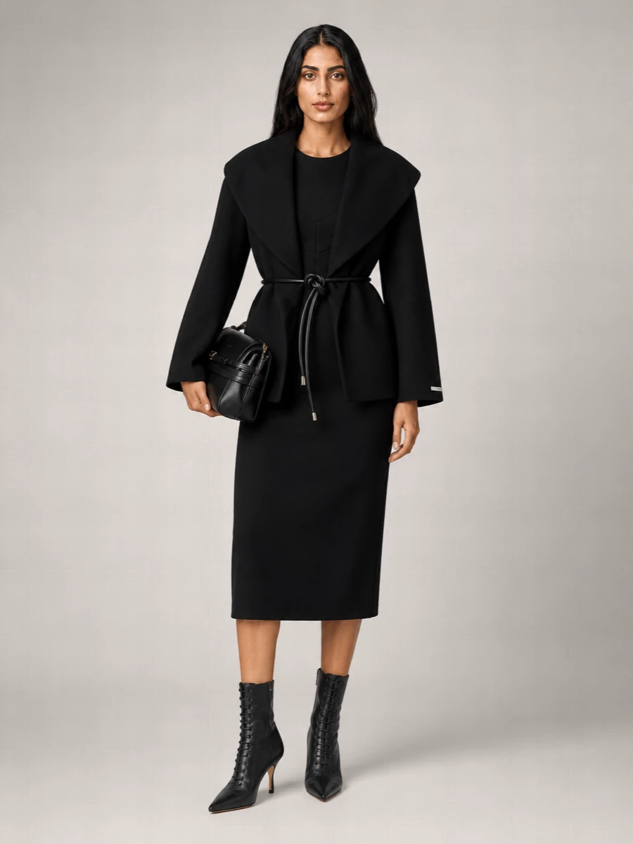 Sportmax Virgin Wool Cape With Leather Belt