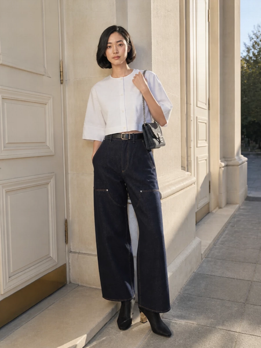 Givenchy high waist wide leg jeans cropped shirt