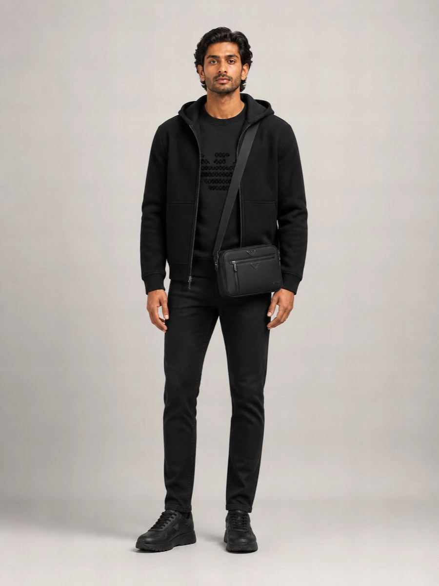 Emporio Armani Hooded Wool Blend Blouson Jacket