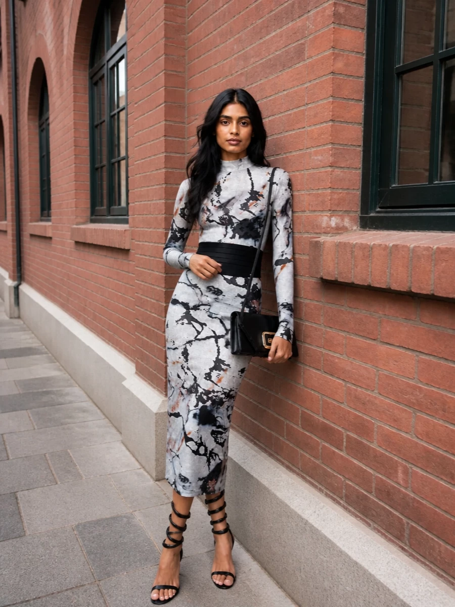 Cavalli marble midi dress black velvet sandals