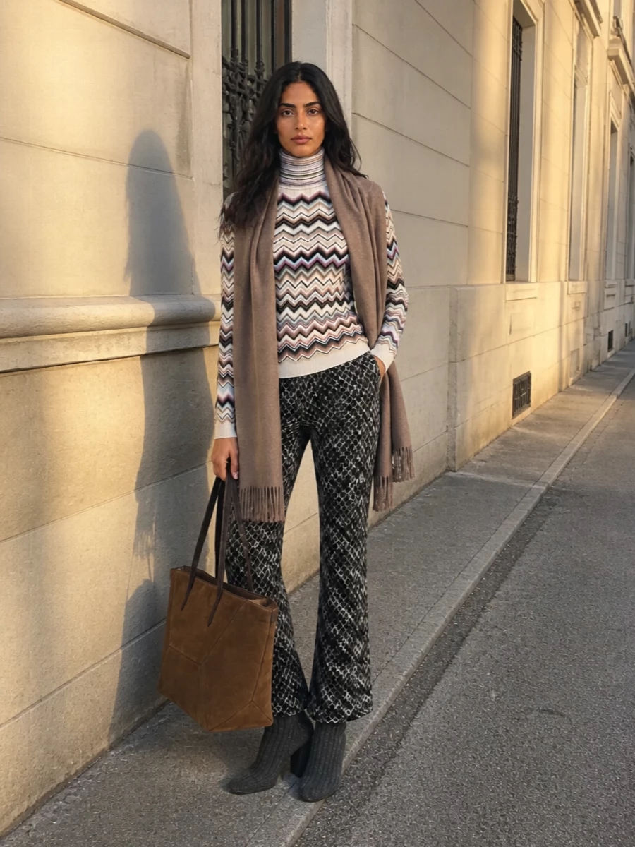 Missoni zigzag sweater black knit flared pants