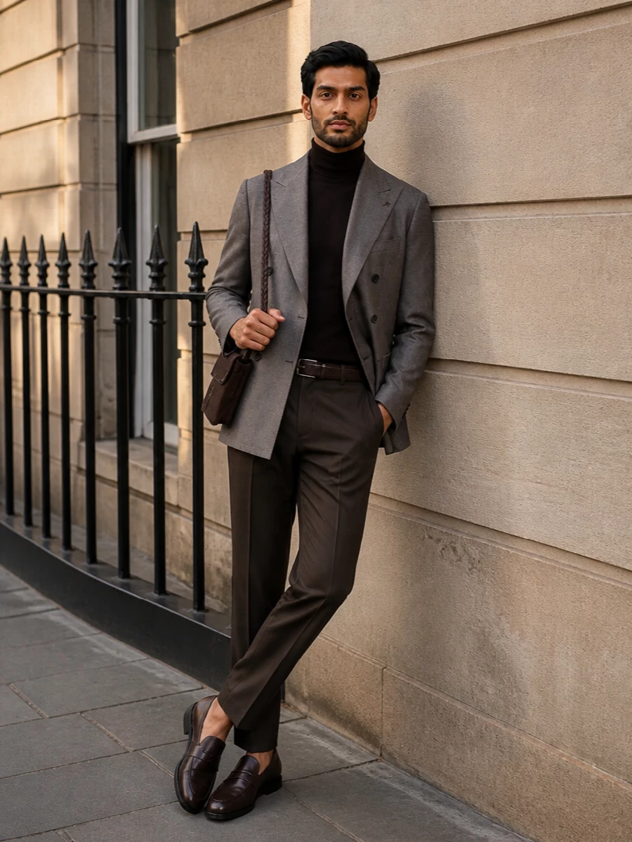 Tagliatore blazer brown tailored trousers outfit