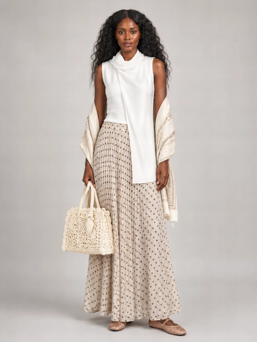 Parosh Pleated Polka-Dot Skirt