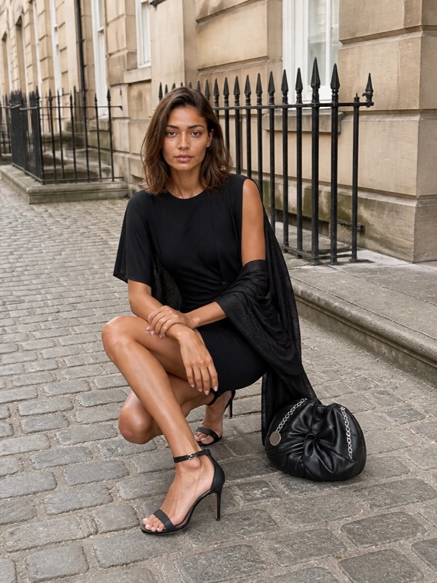 Stella mccartney black draped mini dress outfit