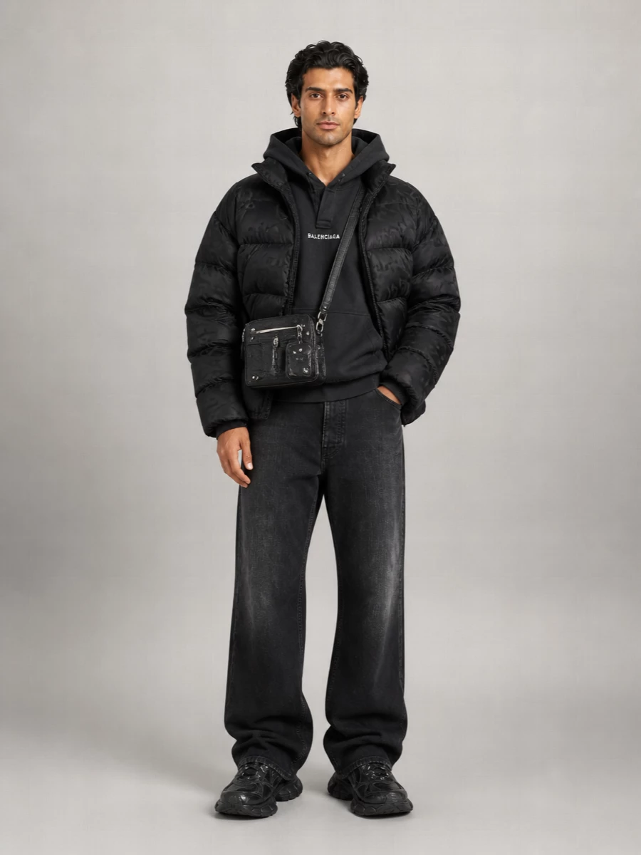 Balenciaga Nylon Down Jacket Logo Pattern Zip