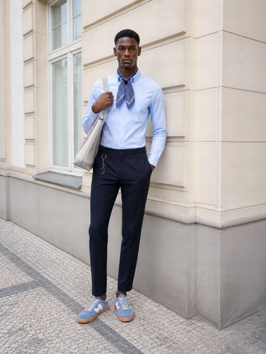 K way shirt paul shark navy trousers outfit