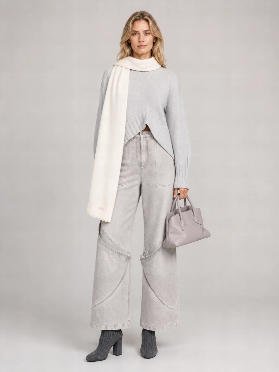 The Attico Cashmere Wool Asymmetric Hem Oversized Crewneck Sweater