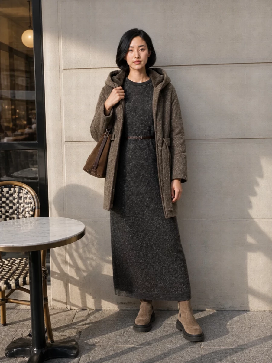 Brunello cucinelli parka charcoal knit dress