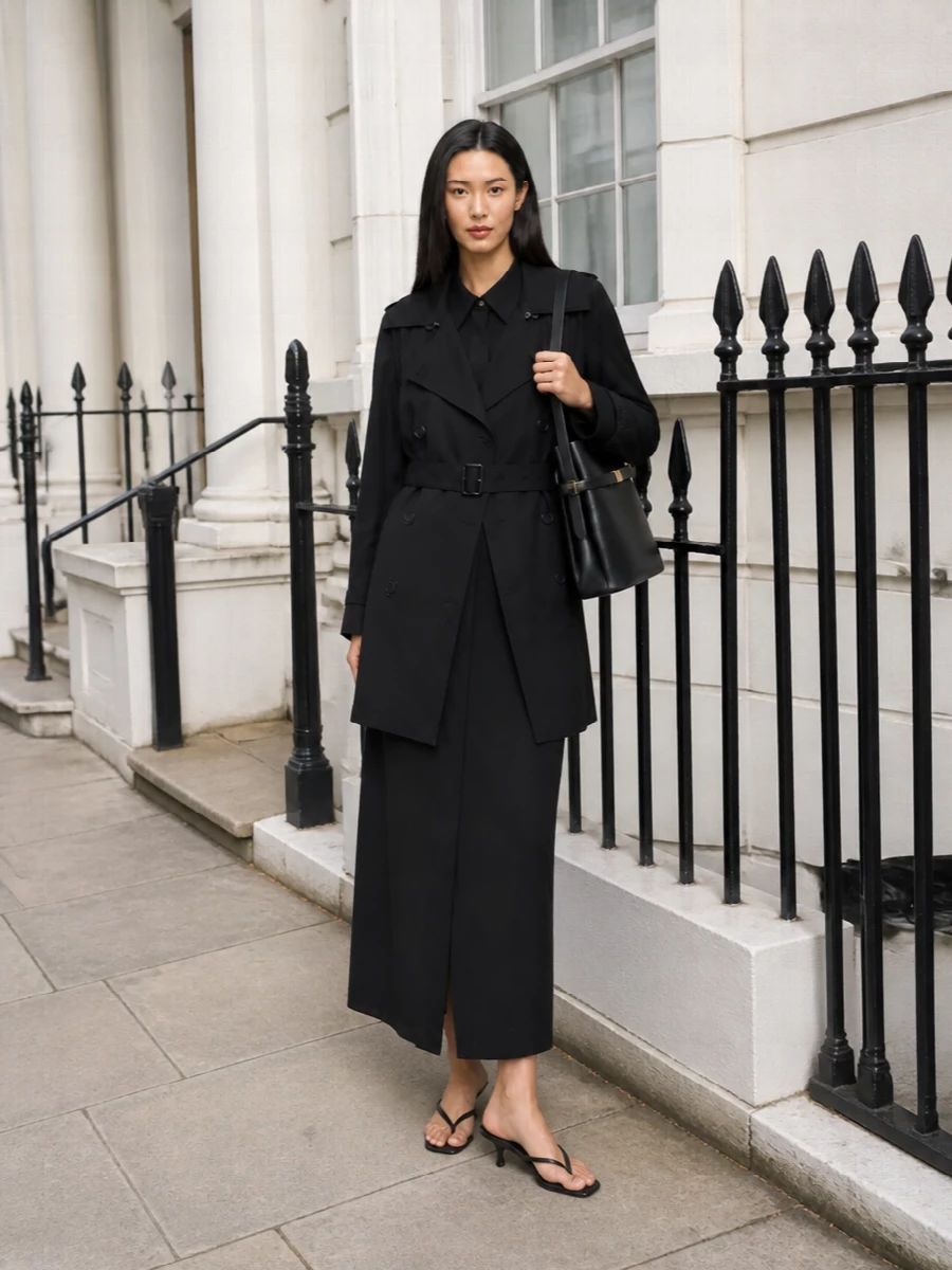 Toteme trench black shirt dress sandals