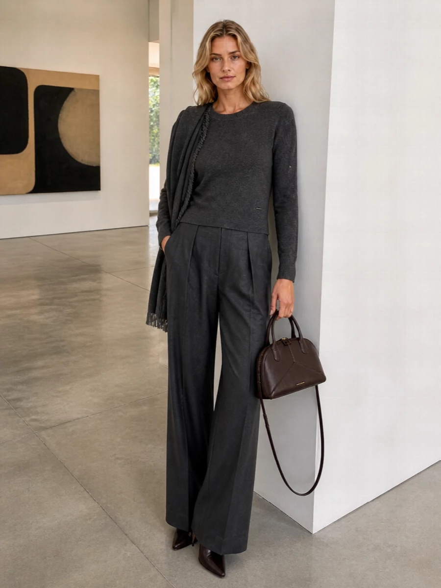 Victoria beckham grey sweater wide leg trousers
