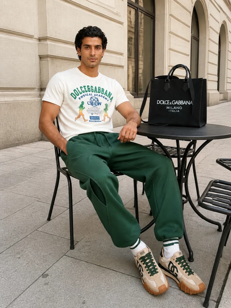 Dolce gabbana green track pants chunky sneakers