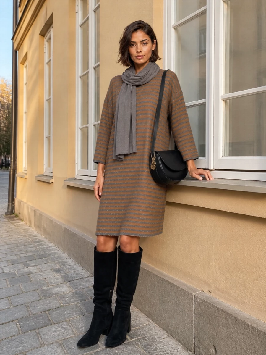 Dolce gabbana striped sweater dress knee boots