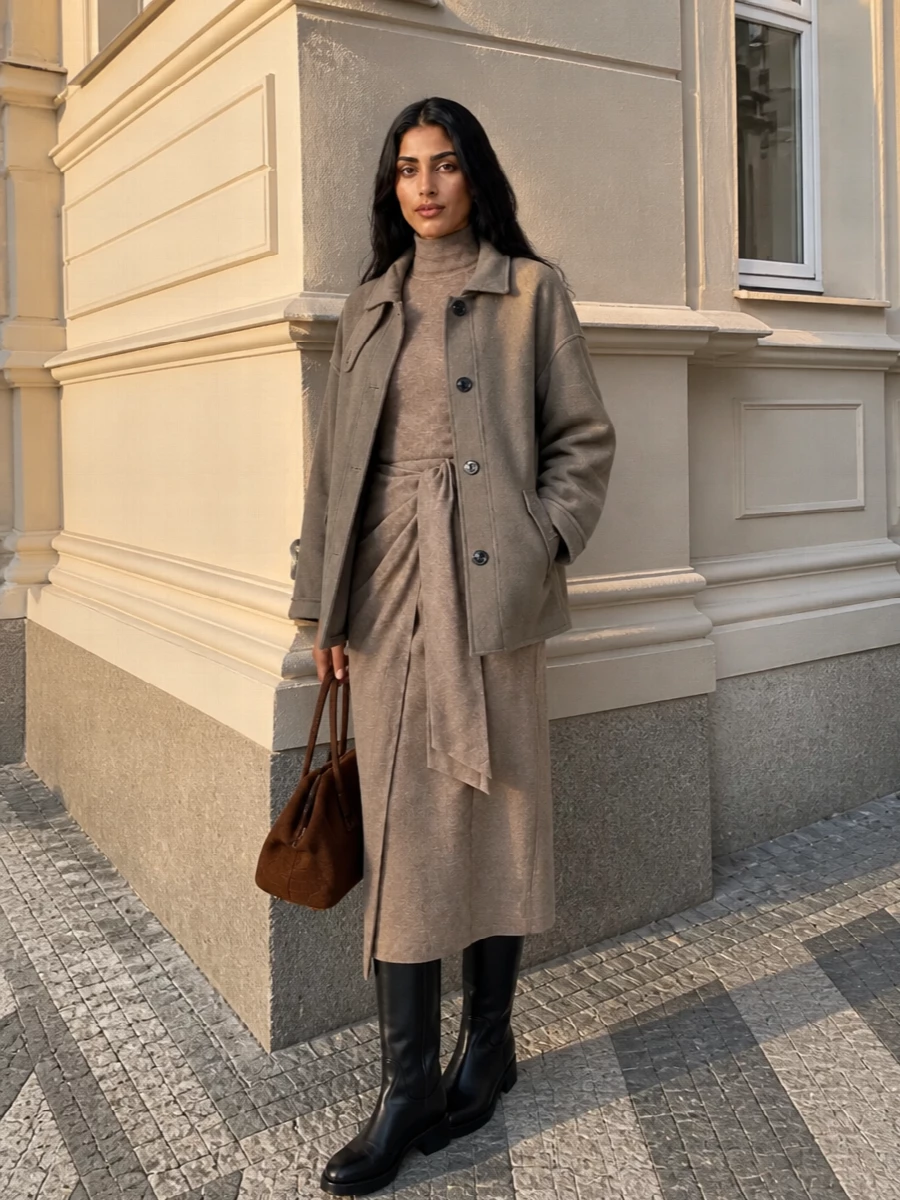 Max mara knit dress taupe iro coat boots