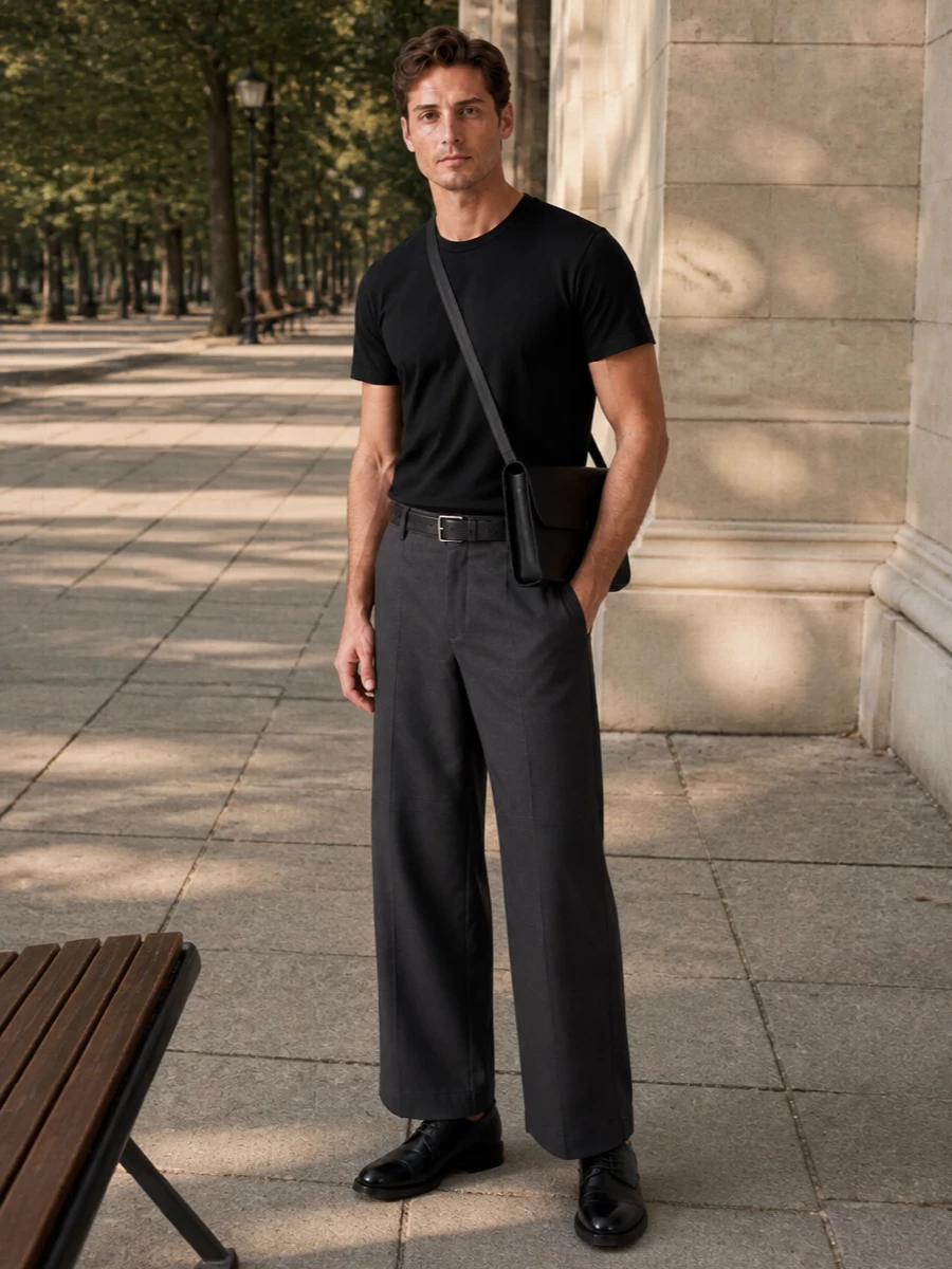 Dries van noten black tee wide leg trouser outfit