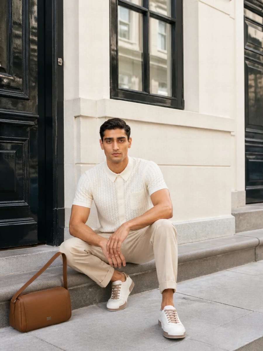 Dolce gabbana beige knit shirt pleated trousers