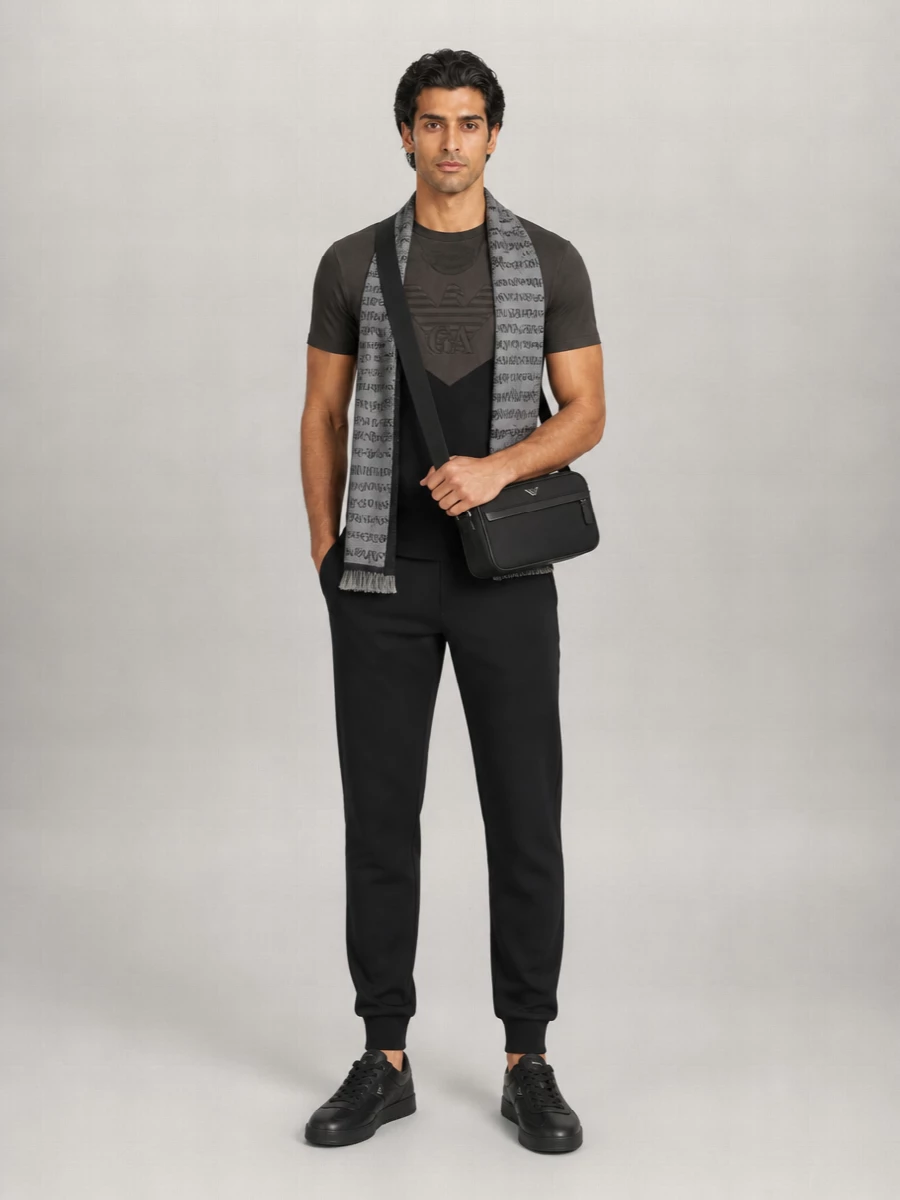Emporio Armani Logo-Print Wool-Blend Scarf