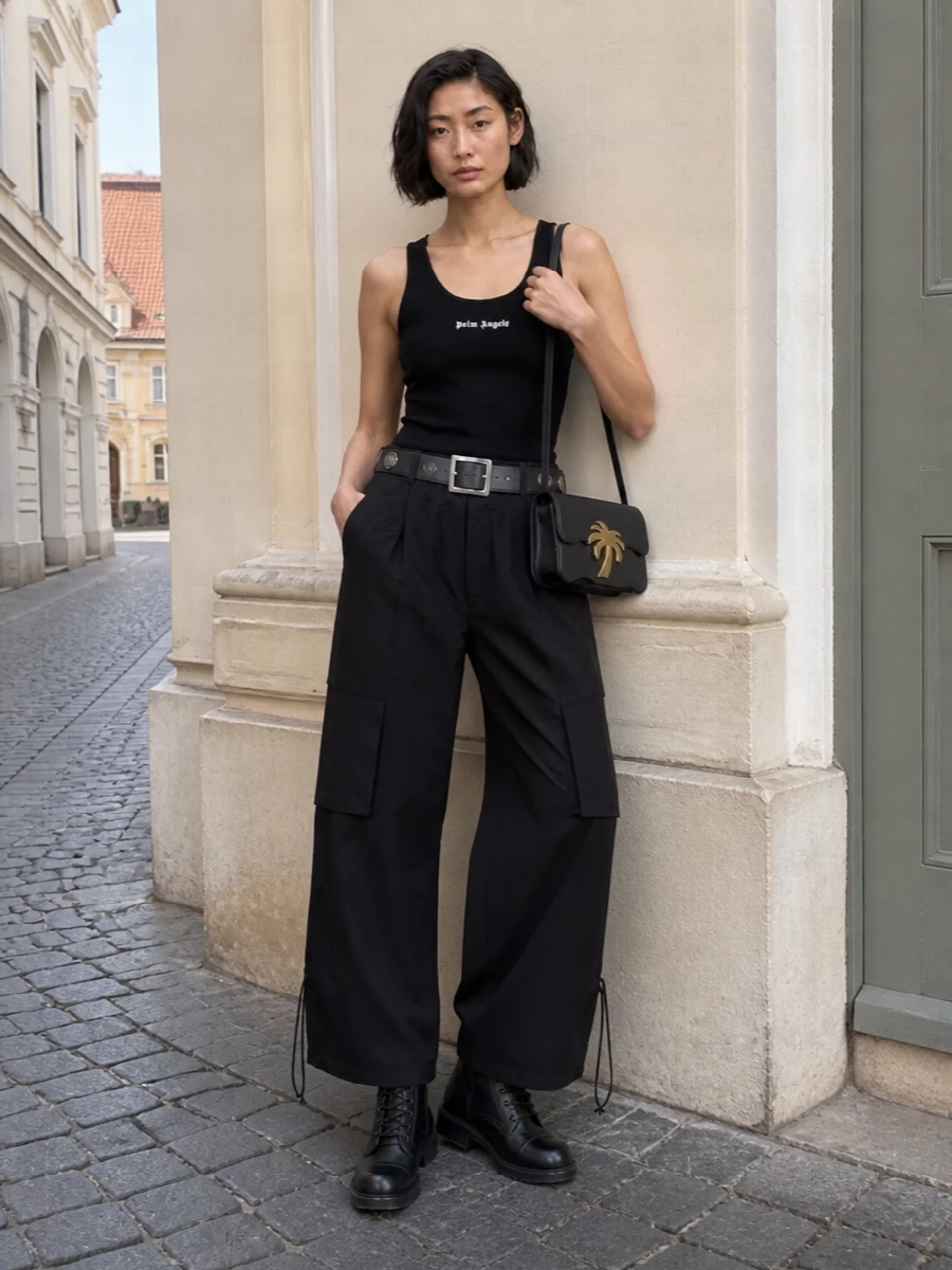 Palm angels cargo pants black tank balenciaga boots