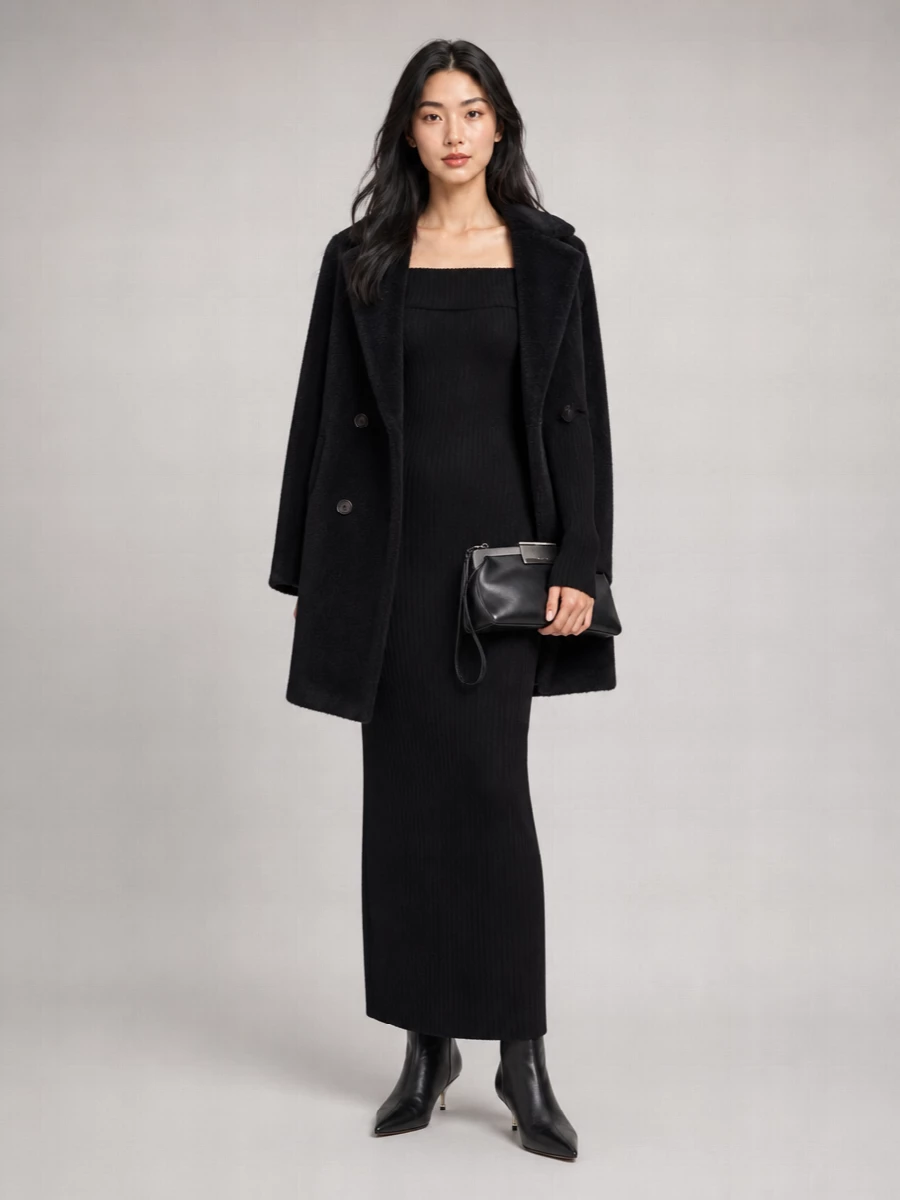 S Max Mara Alpaca Virgin Wool Double Breasted Coat