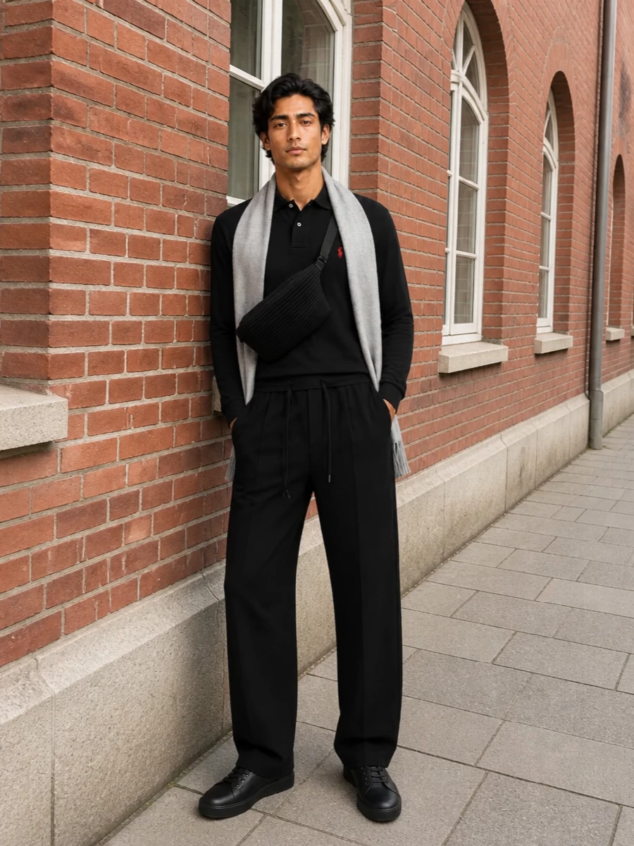 Ralph lauren black polo wide leg trouser lanvin sneaker