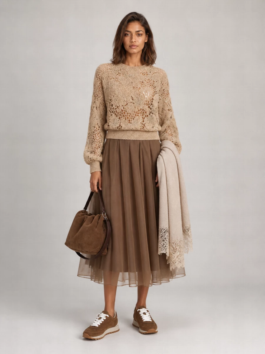Brunello Cucinelli Mohair Blend Embroidered Fine-Knit Sweatshirt