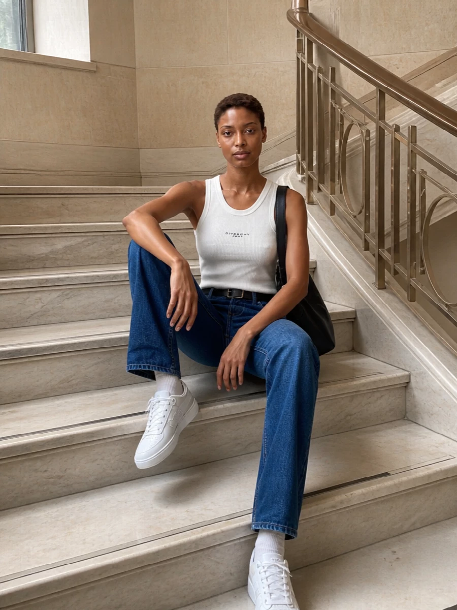 Givenchy jeans white tank sneakers outfit