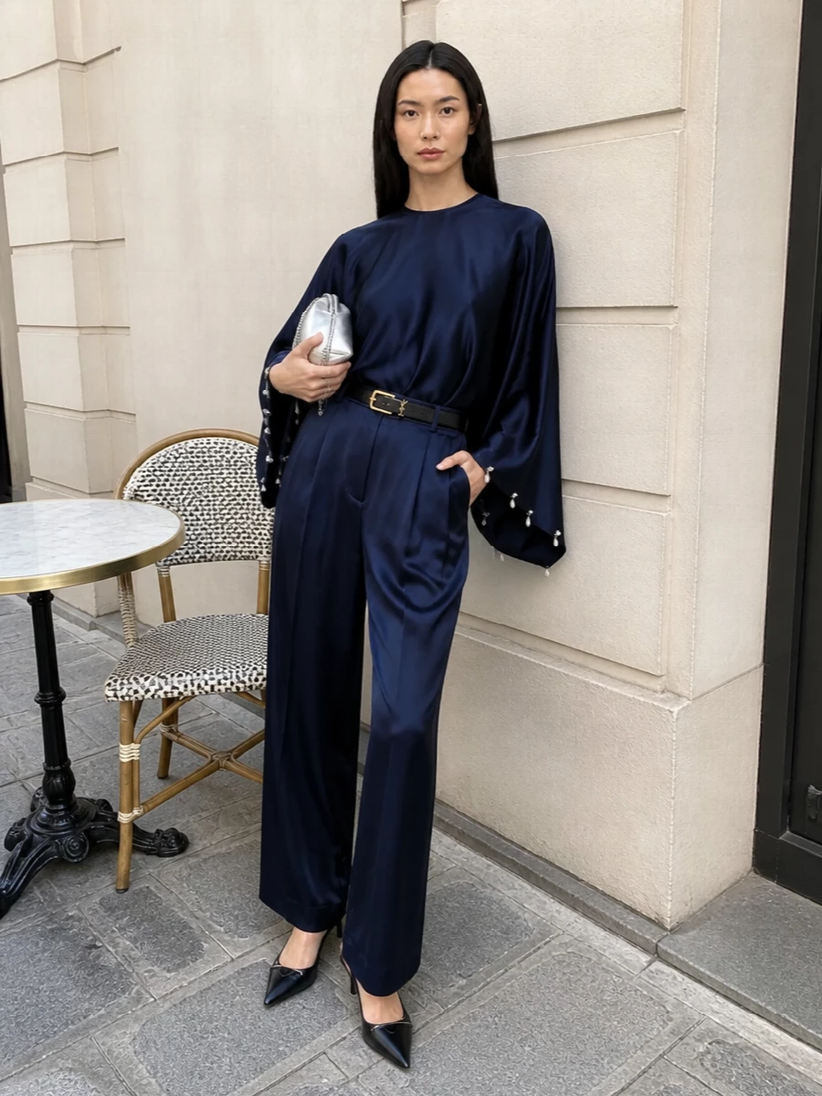 Stella mccartney navy evening trousers outfit