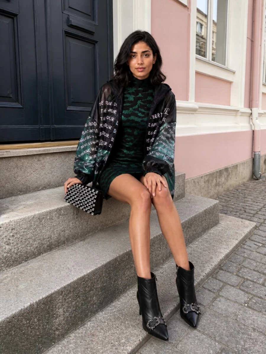 Dolce gabbana iridescent jacket emerald mini dress