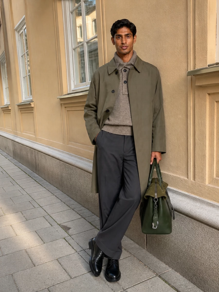 Studio nicholson coat wide leg trouser outfit
