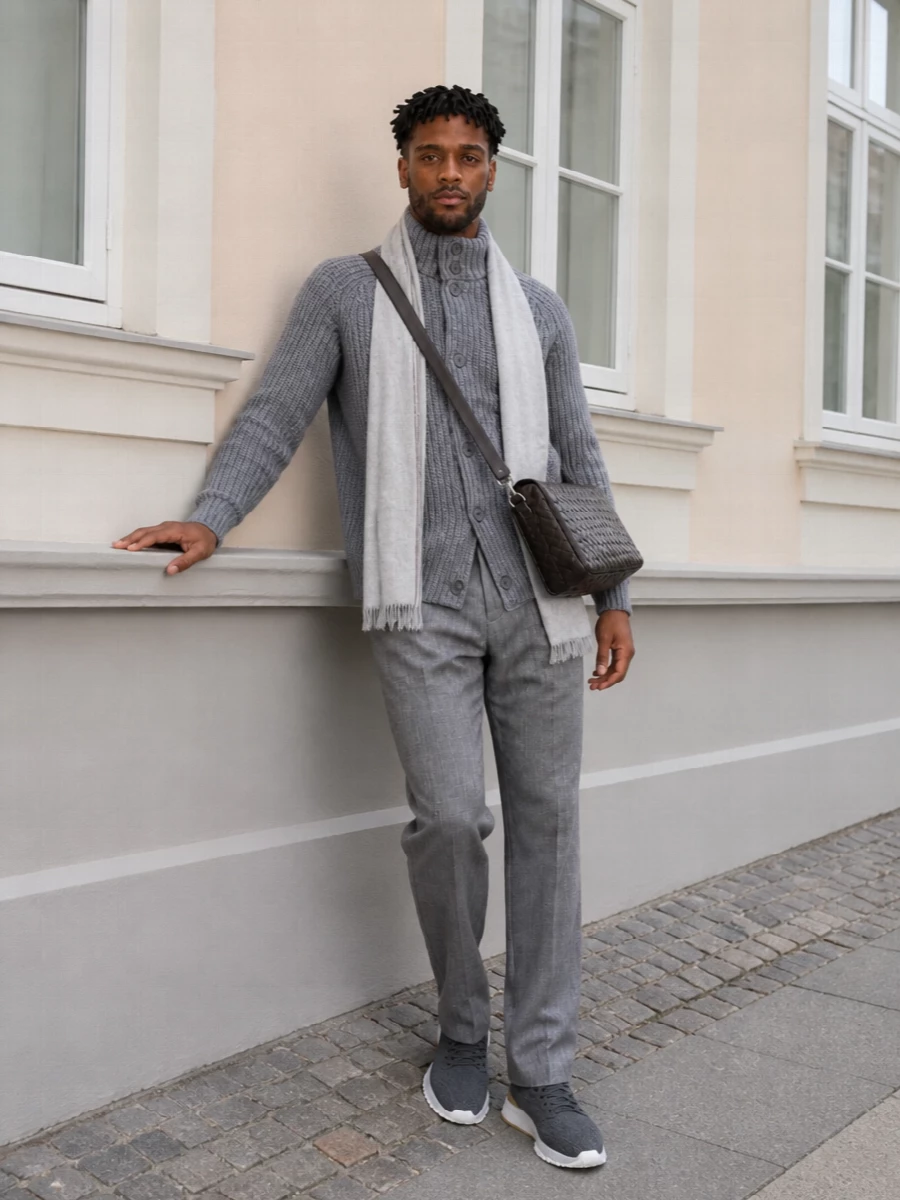 Herno grey cardigan dries van noten wool trousers