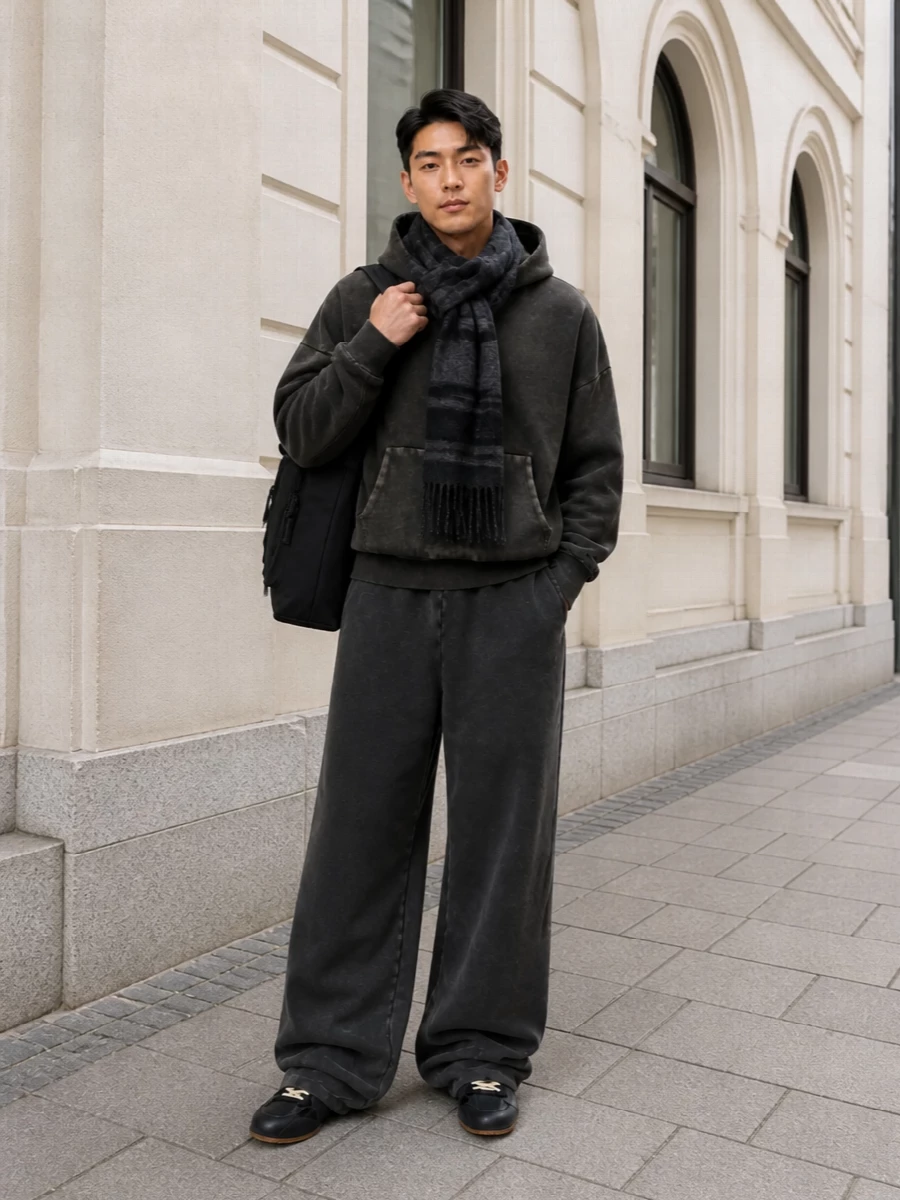 Entire studios charcoal hoodie wide pants outfit