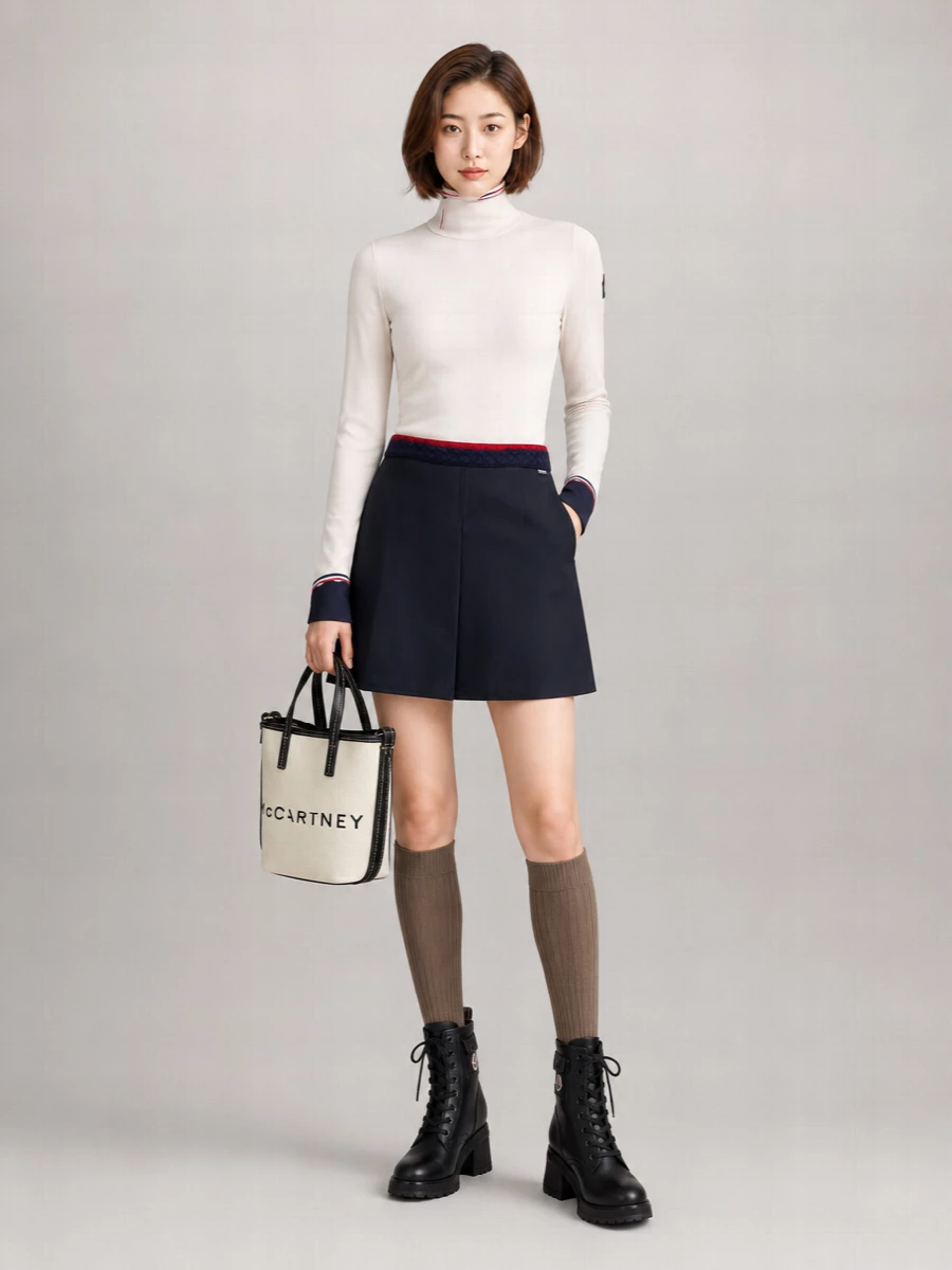 Moncler Box-Pleat A-Line Skirt