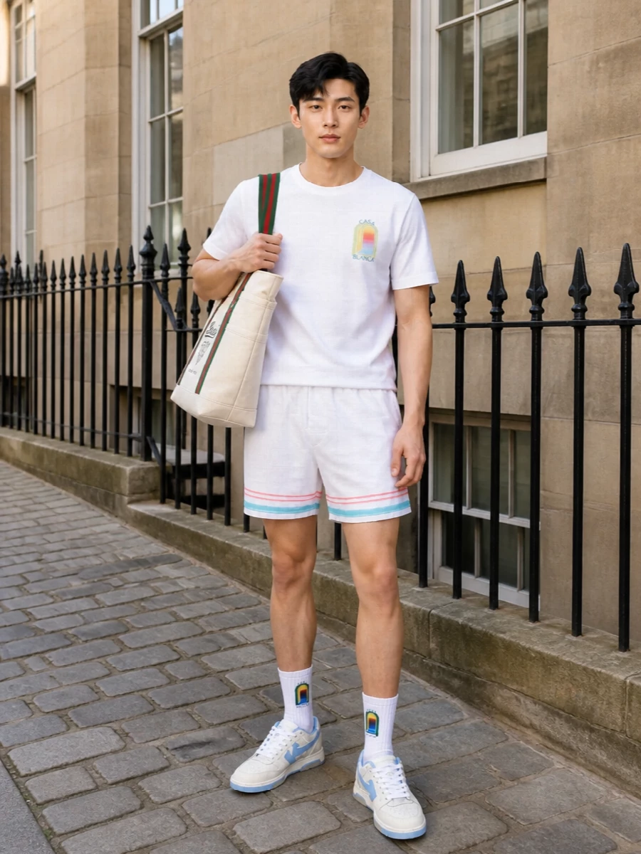 Casablanca pastel tee white shorts sneakers