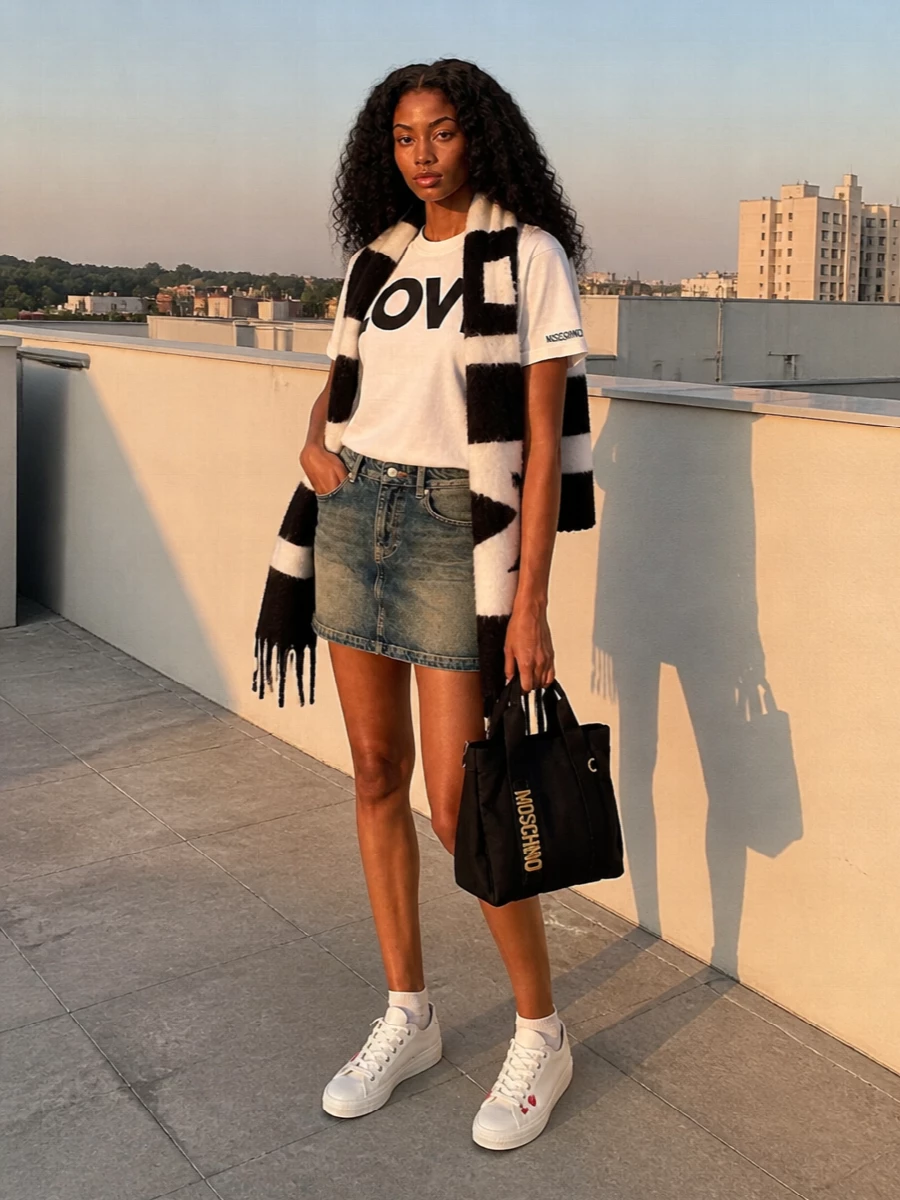 Moschino love tshirt denim mini sneakers