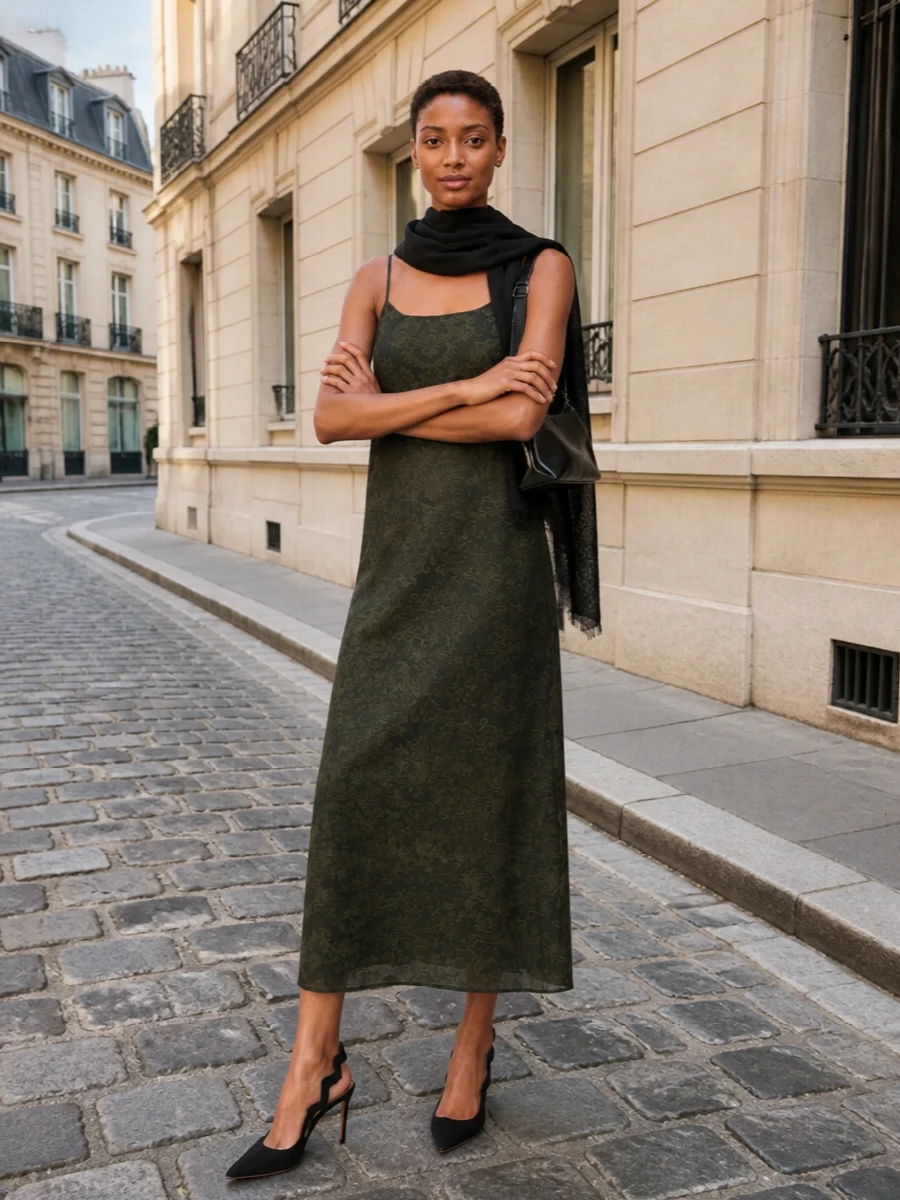 Uma wang slip dress black heels bag