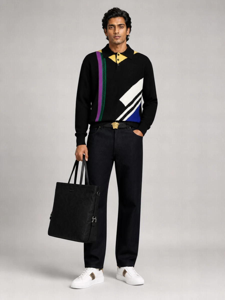 Versace wool long-sleeve polo shirt