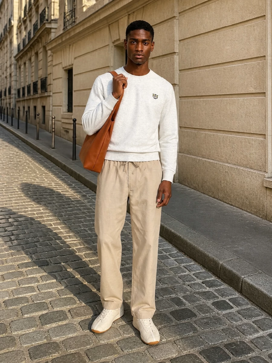 Kenzo sweatshirt beige drawstring pants cream sneakers