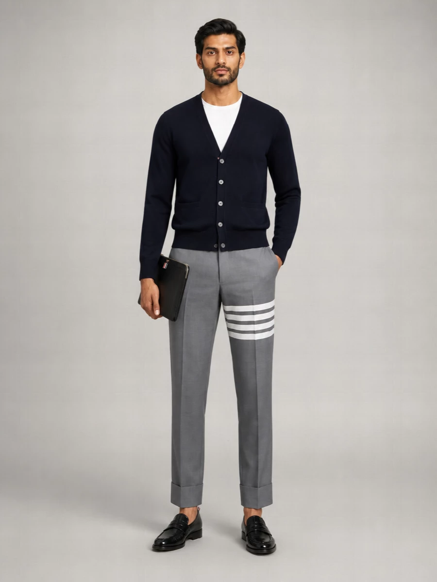 Thom Browne Cotton Fine-Knit V-Neck Cardigan