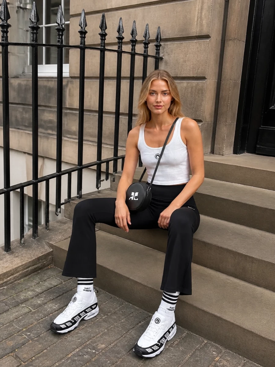 Marine serre tank nike flared leggings outfit