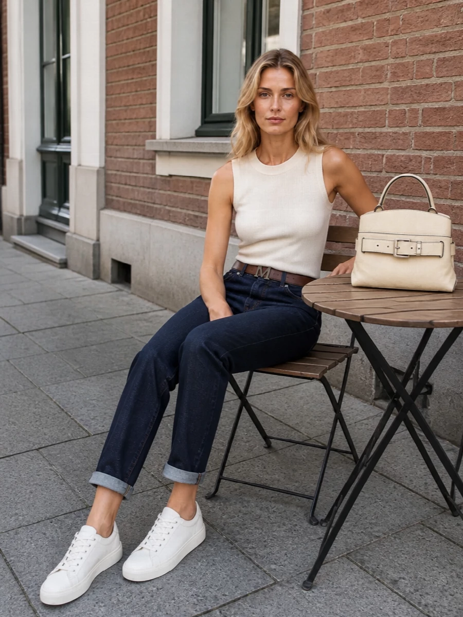 Sportmax jeans ivory tank white sneakers