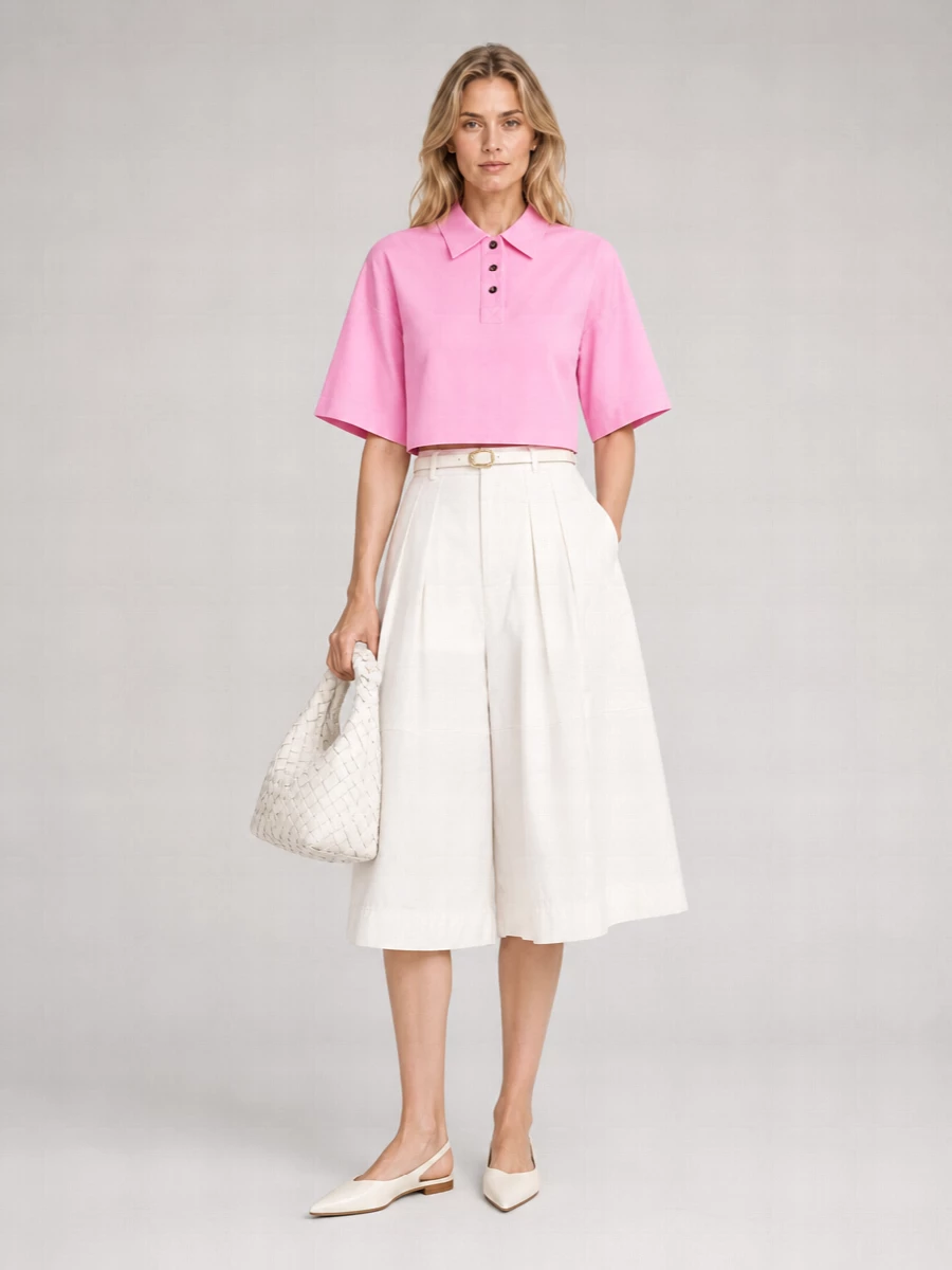 Bottega Veneta Short Sleeve Cropped Polo Shirt