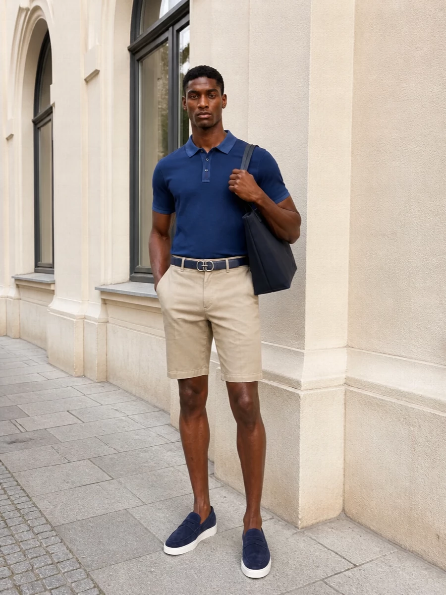 Fay navy polo sand chino shorts tods loafers