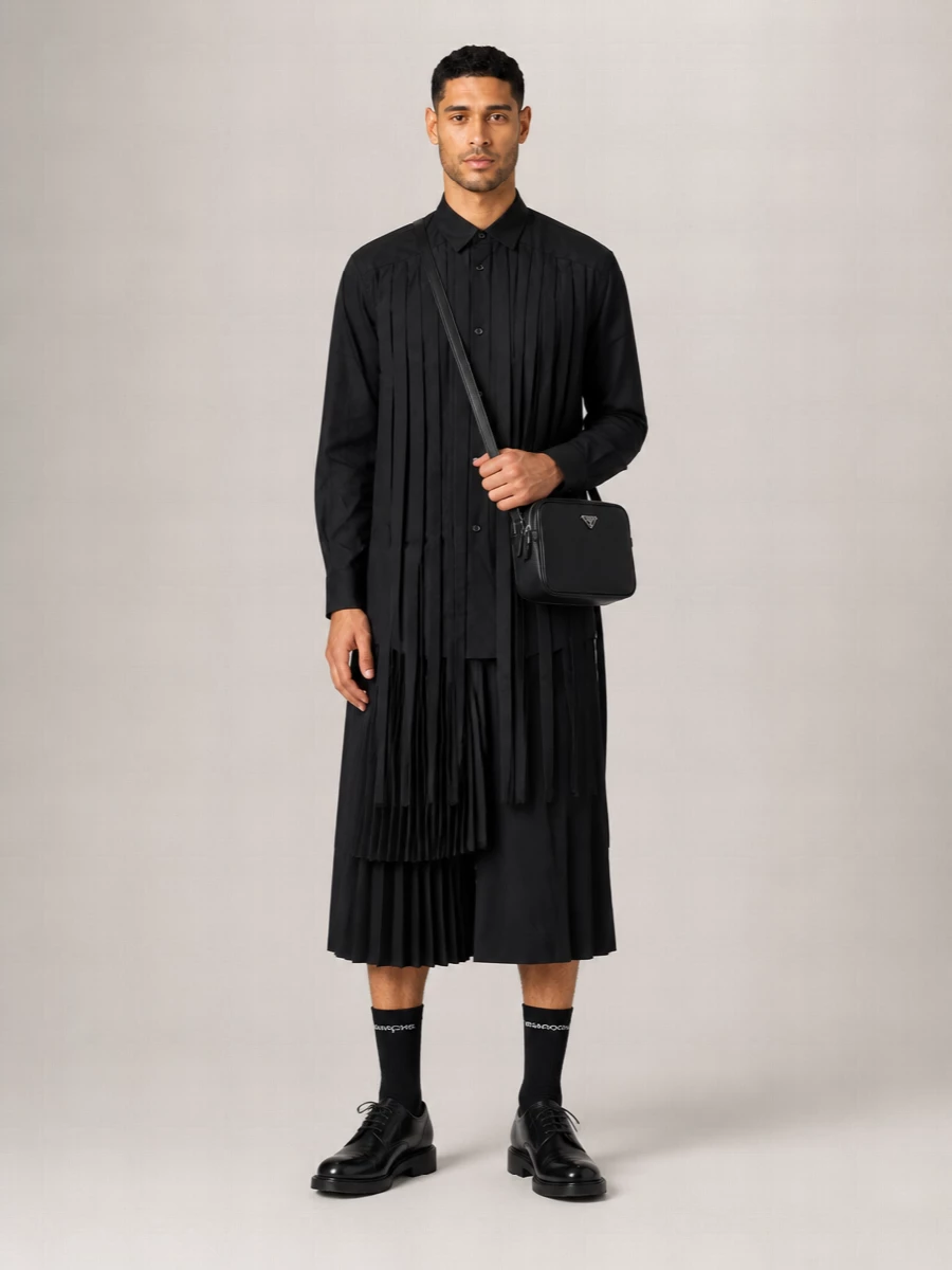 Comme des Garçons asymmetric pleated maxi skirt