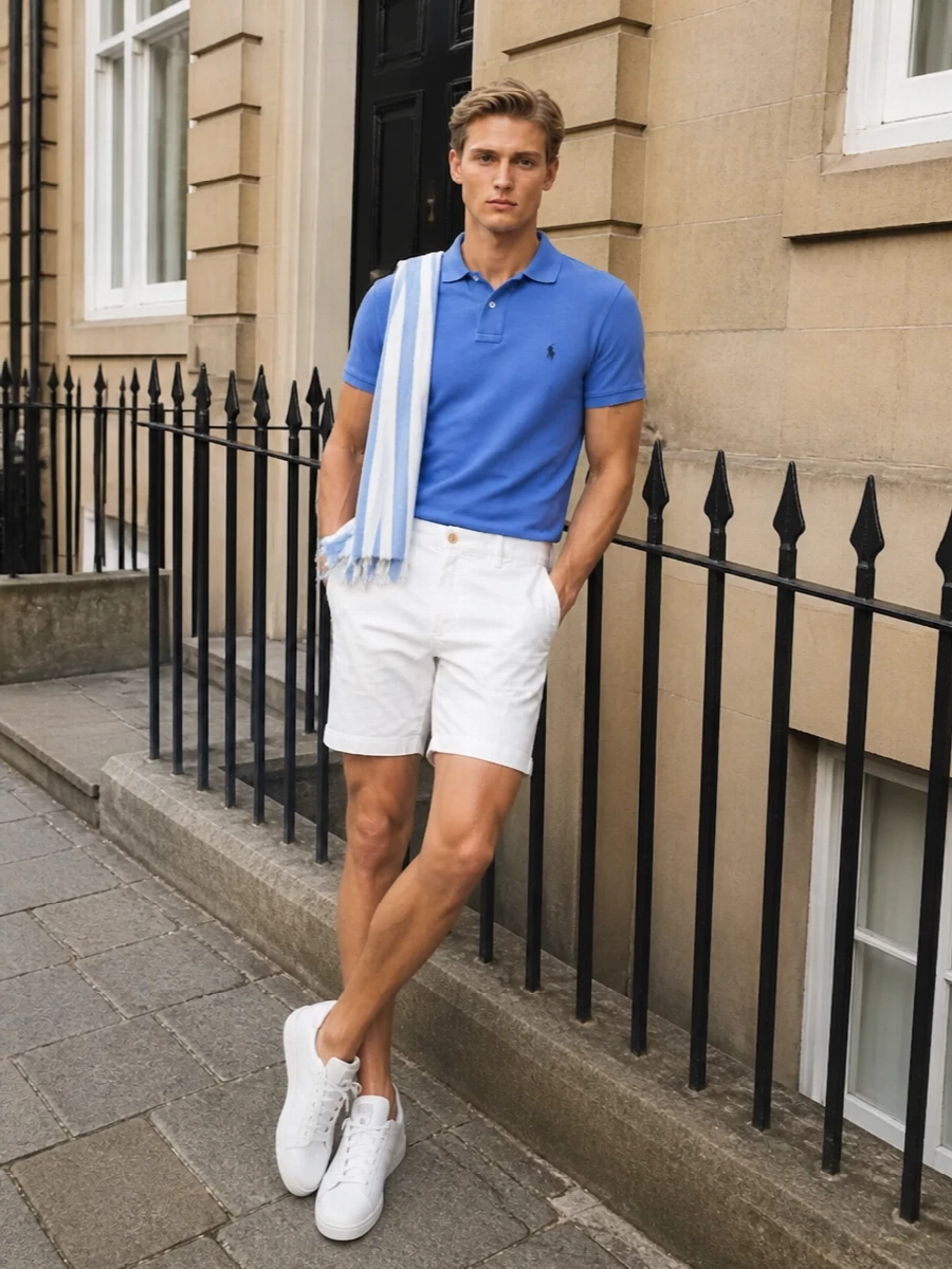 Polo ralph lauren blue polo white chino shorts
